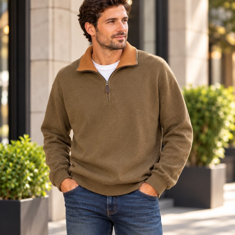 Maus & Hoffman Men's XL 100% Baby Alpaca Quarter Zip Sweater Made in Peru